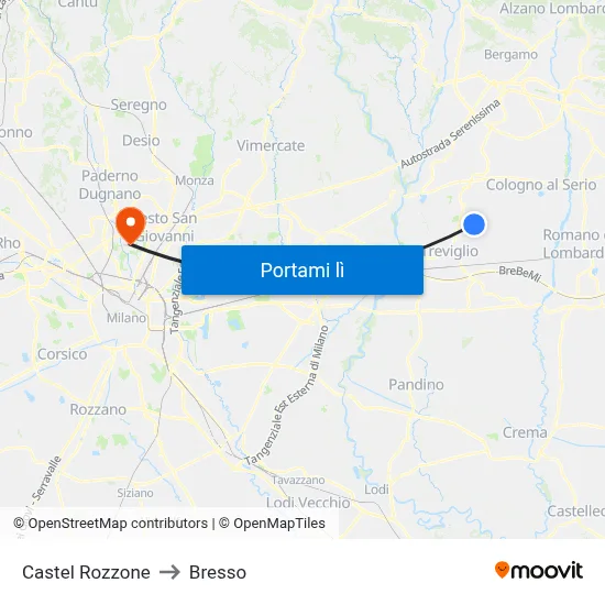 Castel Rozzone to Bresso map