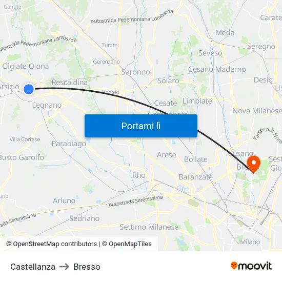 Castellanza to Bresso map