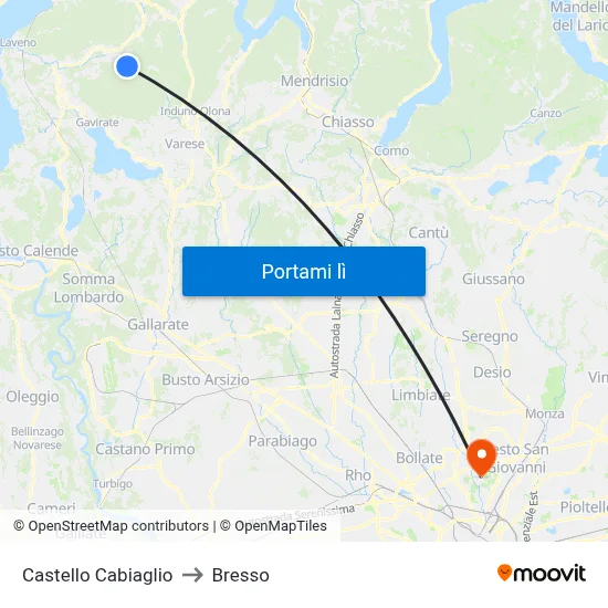Castello Cabiaglio to Bresso map