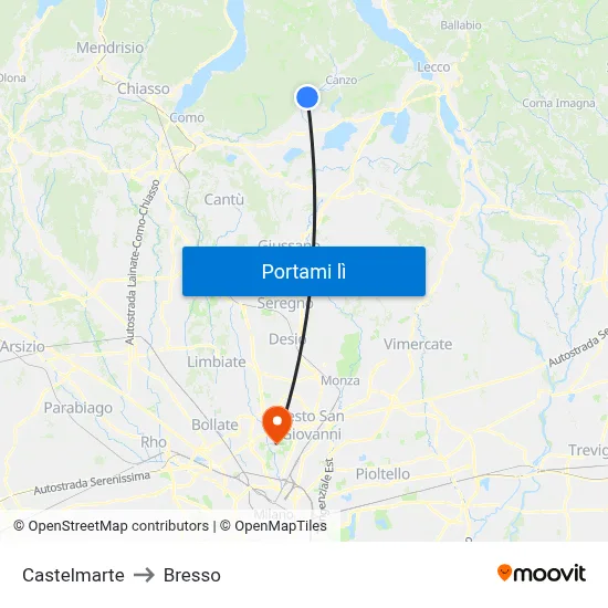 Castelmarte to Bresso map