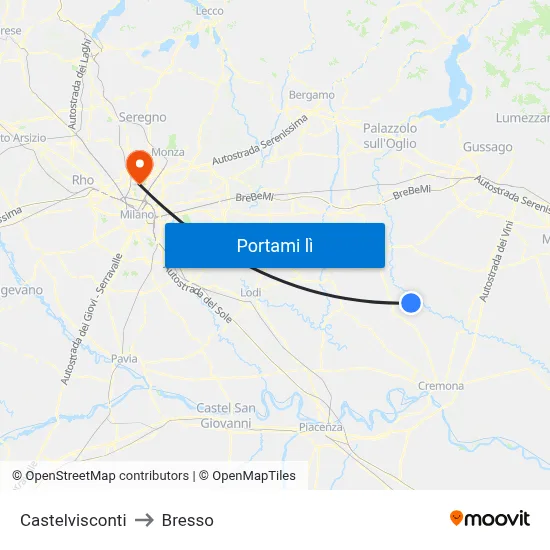 Castelvisconti to Bresso map