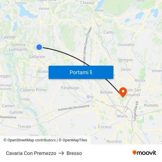 Cavaria Con Premezzo to Bresso map
