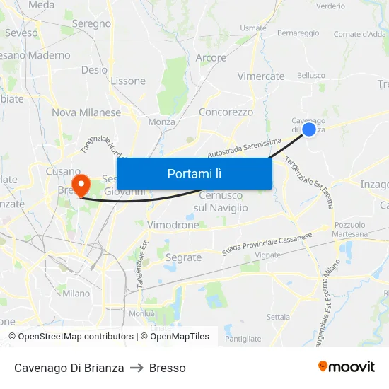 Cavenago Di Brianza to Bresso map