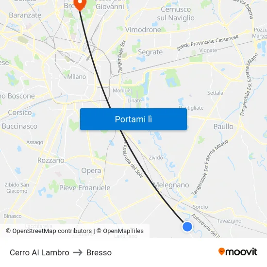 Cerro Al Lambro to Bresso map