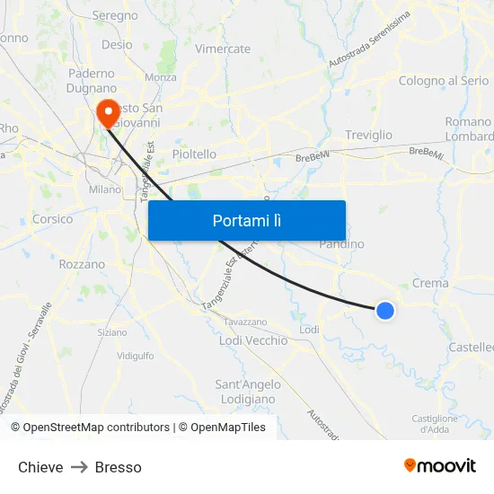 Chieve to Bresso map