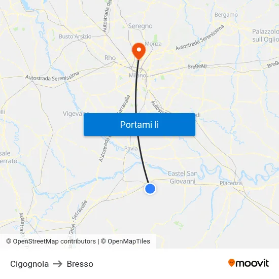 Cigognola to Bresso map