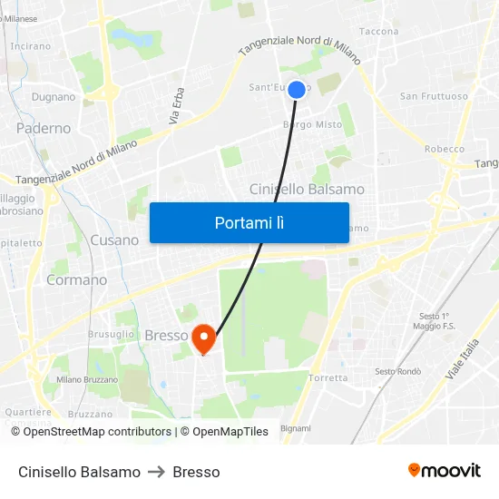 Cinisello Balsamo to Bresso map