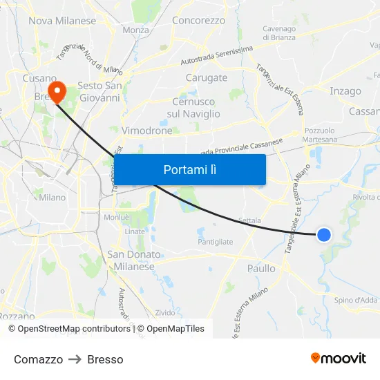 Comazzo to Bresso map