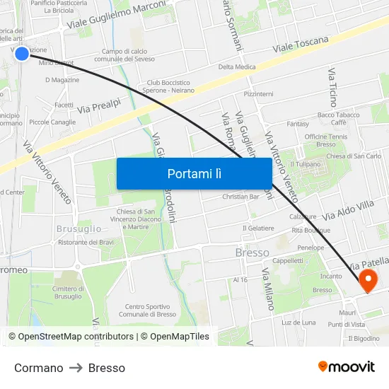 Cormano to Bresso map