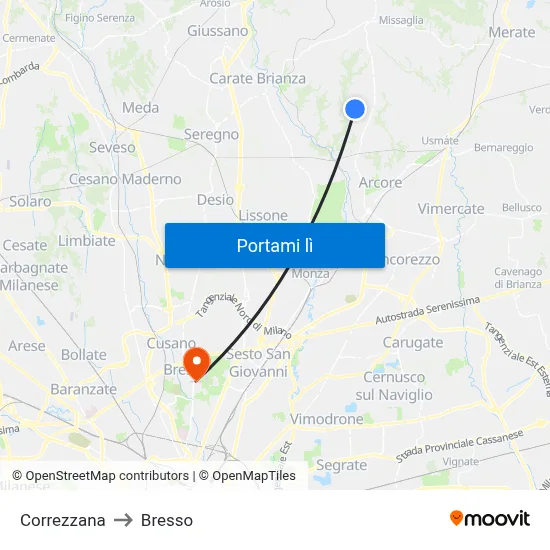 Correzzana to Bresso map