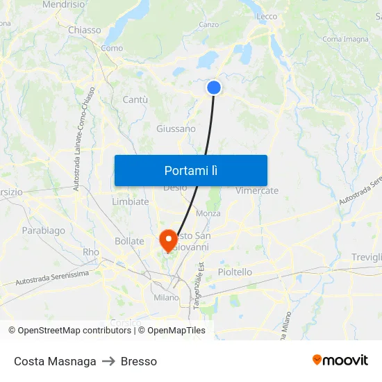 Costa Masnaga to Bresso map