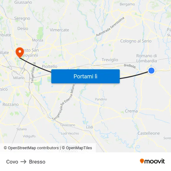 Covo to Bresso map