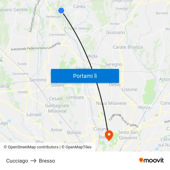 Cucciago to Bresso map