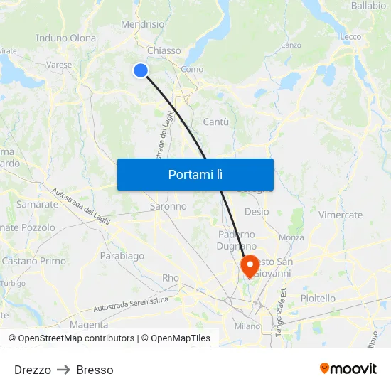 Drezzo to Bresso map