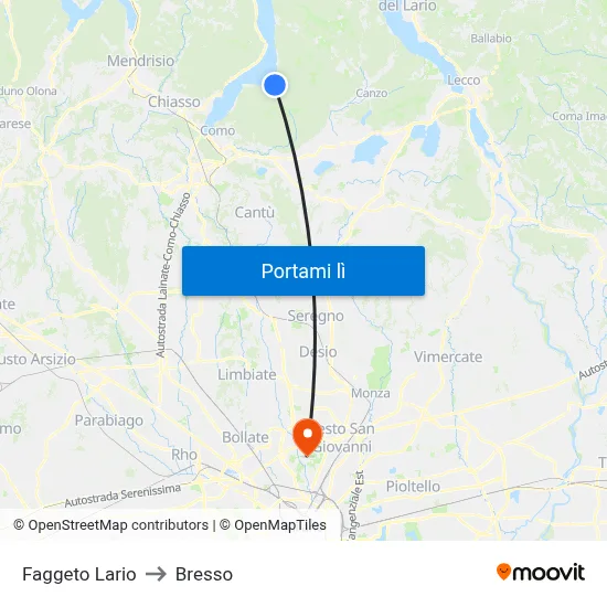 Faggeto Lario to Bresso map