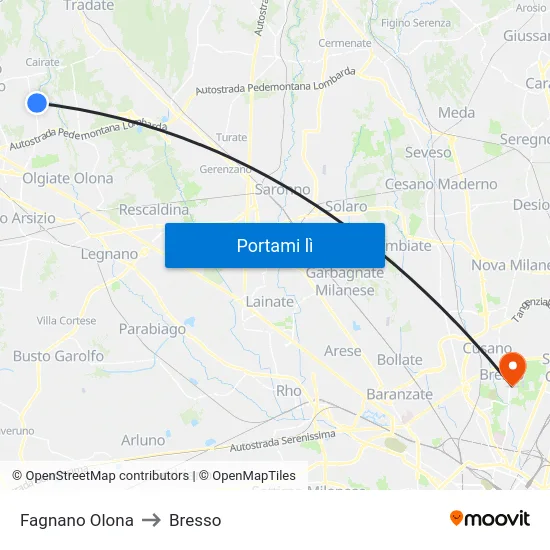 Fagnano Olona to Bresso map