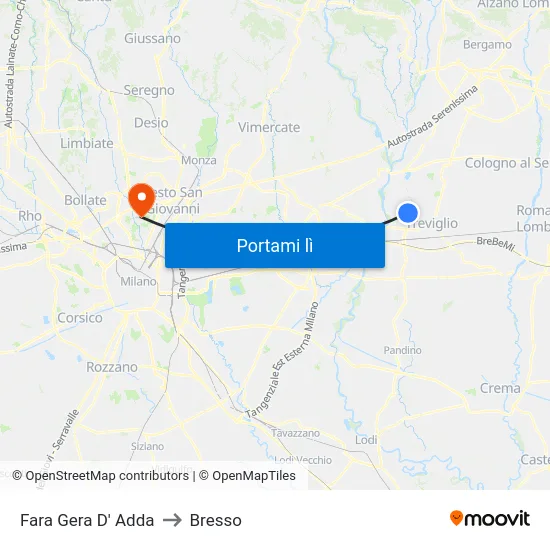 Fara Gera D' Adda to Bresso map