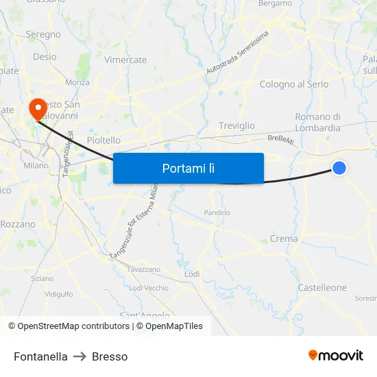 Fontanella to Bresso map