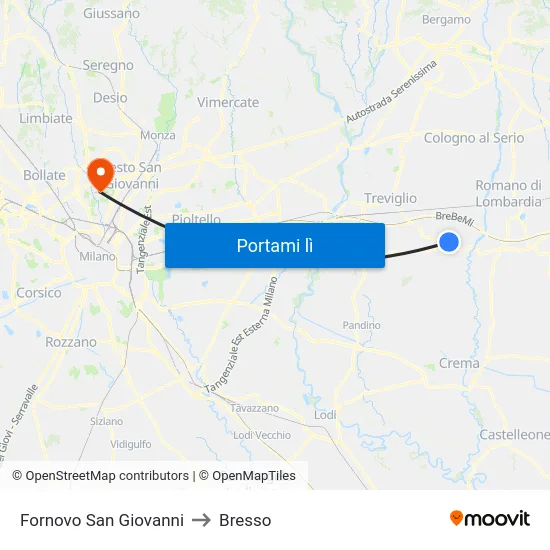 Fornovo San Giovanni to Bresso map