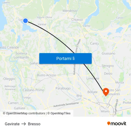 Gavirate to Bresso map