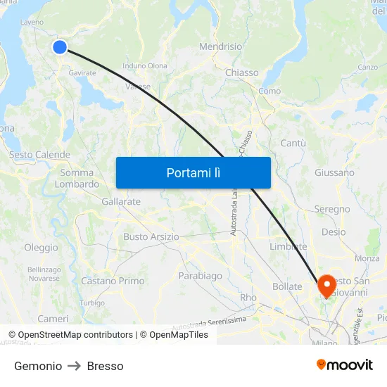 Gemonio to Bresso map