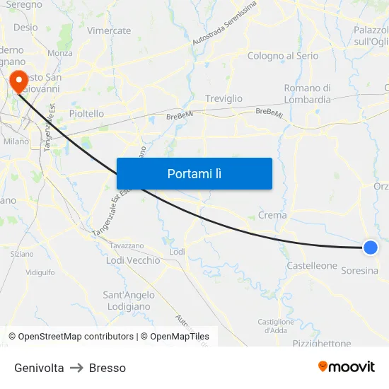 Genivolta to Bresso map