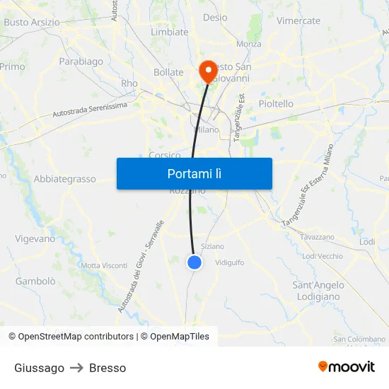 Giussago to Bresso map