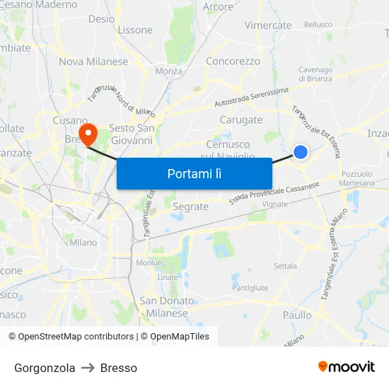 Gorgonzola to Bresso map