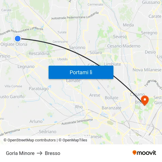 Gorla Minore to Bresso map