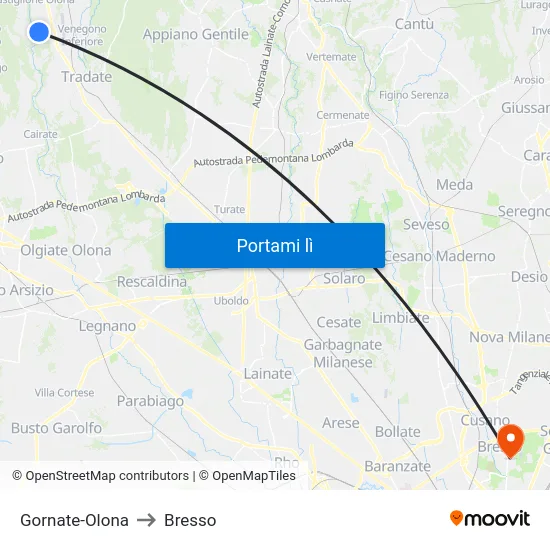 Gornate-Olona to Bresso map