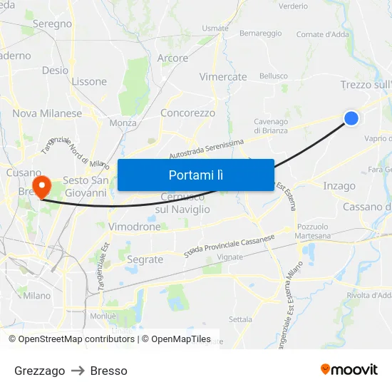 Grezzago to Bresso map