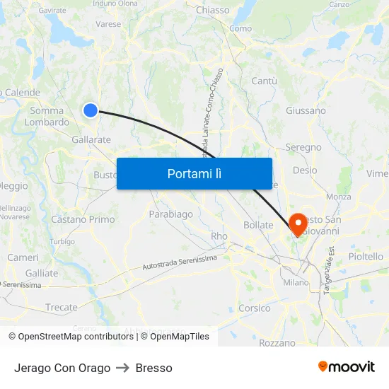Jerago Con Orago to Bresso map