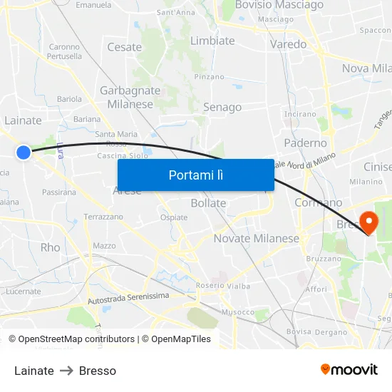 Lainate to Bresso map