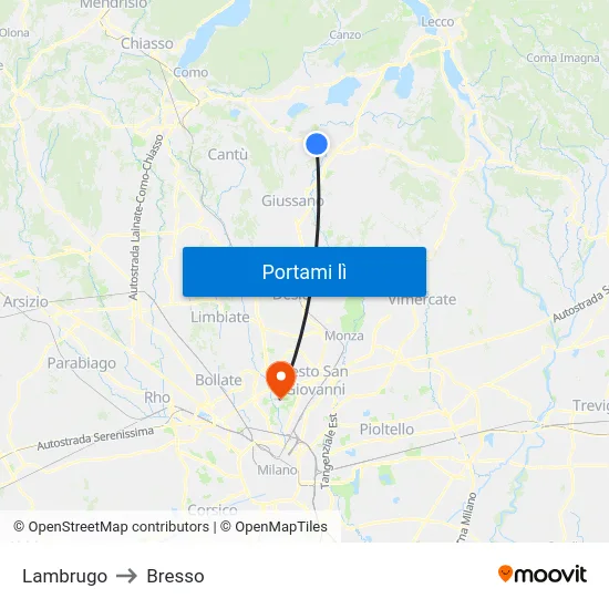 Lambrugo to Bresso map