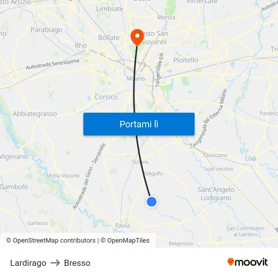 Lardirago to Bresso map