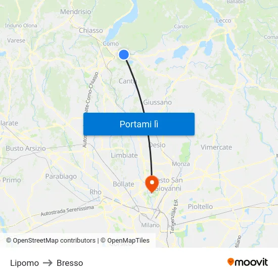 Lipomo to Bresso map