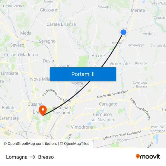 Lomagna to Bresso map