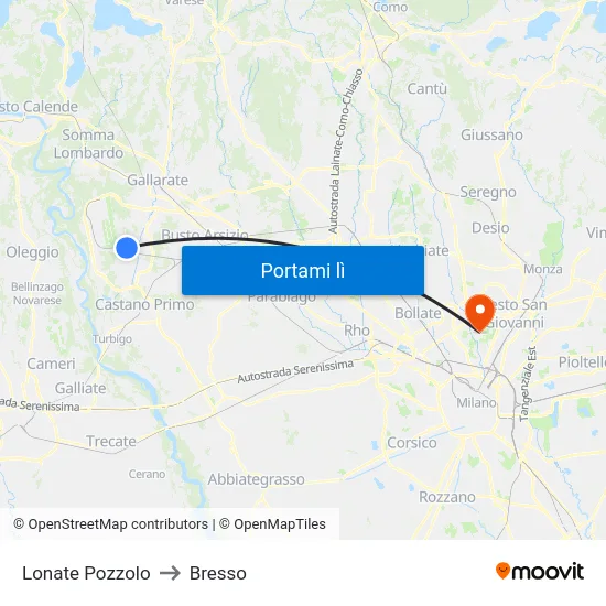 Lonate Pozzolo to Bresso map
