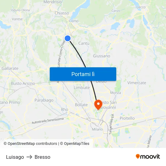 Luisago to Bresso map
