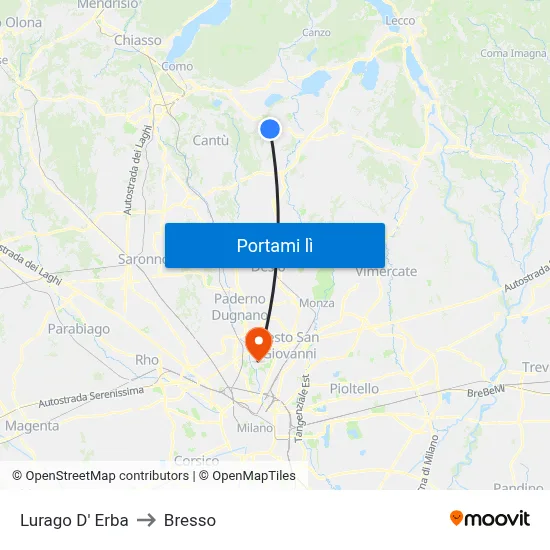 Lurago D' Erba to Bresso map