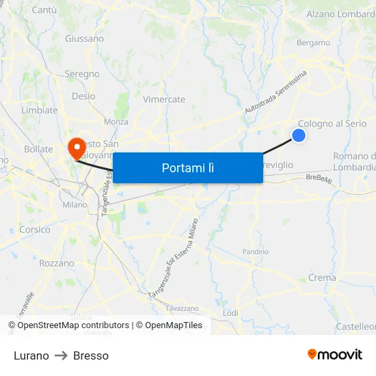 Lurano to Bresso map