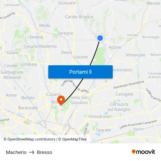 Macherio to Bresso map