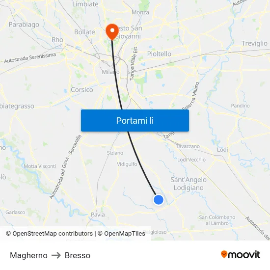 Magherno to Bresso map