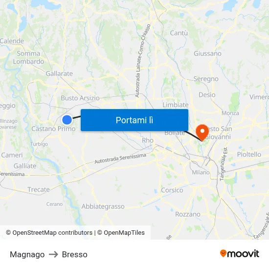 Magnago to Bresso map