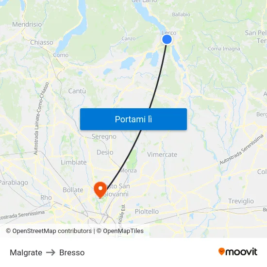 Malgrate to Bresso map