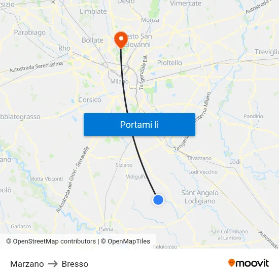 Marzano to Bresso map