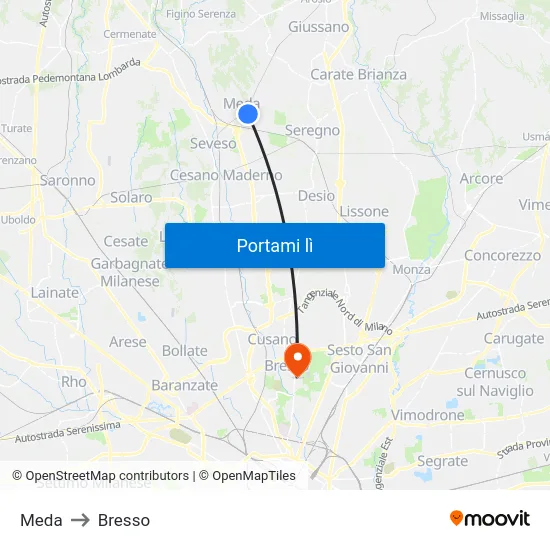 Meda to Bresso map