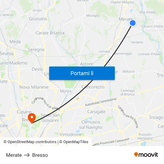 Merate to Bresso map