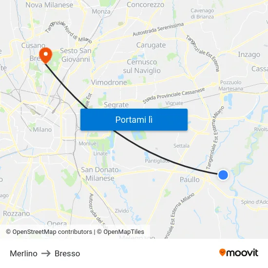 Merlino to Bresso map
