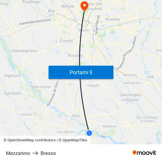 Mezzanino to Bresso map